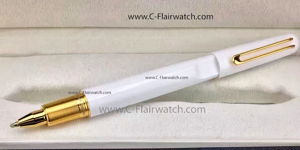 Copy Montblanc M Rollerball Pen:White Resin Gold Clip